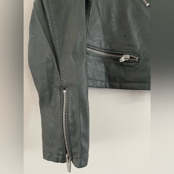 BlankNYC | Faux Vegan Leather Biker Jacket | Dark Grey/Green | Women’s XL - Picture 4 of 5